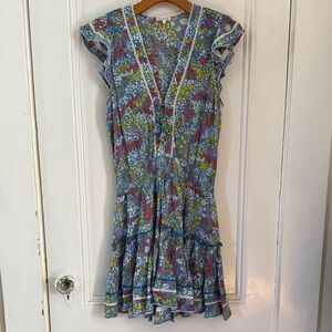 Floral Blue Dress with Ruffle Details